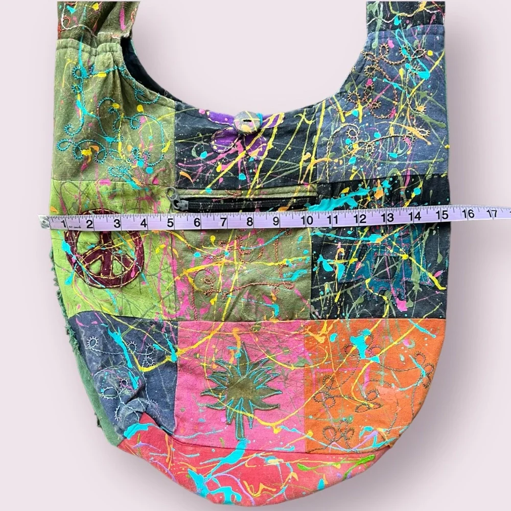 Artist made - boho hippy paint splatter shoulder bag - Picture 7 of 12